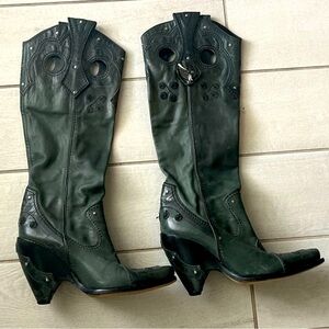 Auth RARE DIOR WESTERN COWBOY BOOT 🤠 38.5 8.5 8 Green Vintage Galliano Y2K BOHO